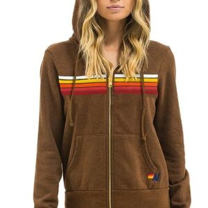 5 STRIPE HOODIE - CHOCOLATE // RAINBOW WHITE